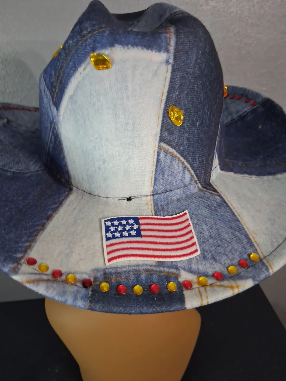 Denim Patrotic Cowboy Hat with American Heart